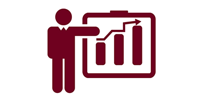 illustrated icon of a business person pointing at a graph