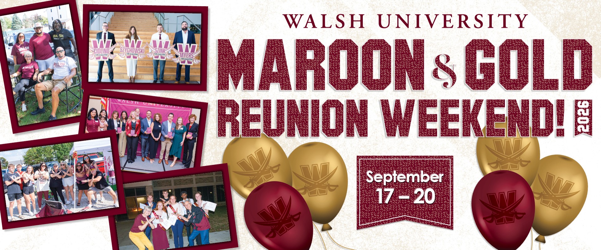Maroon and Gold Reunion Weekend, September 17-20, 2026 in maroon on a tan background