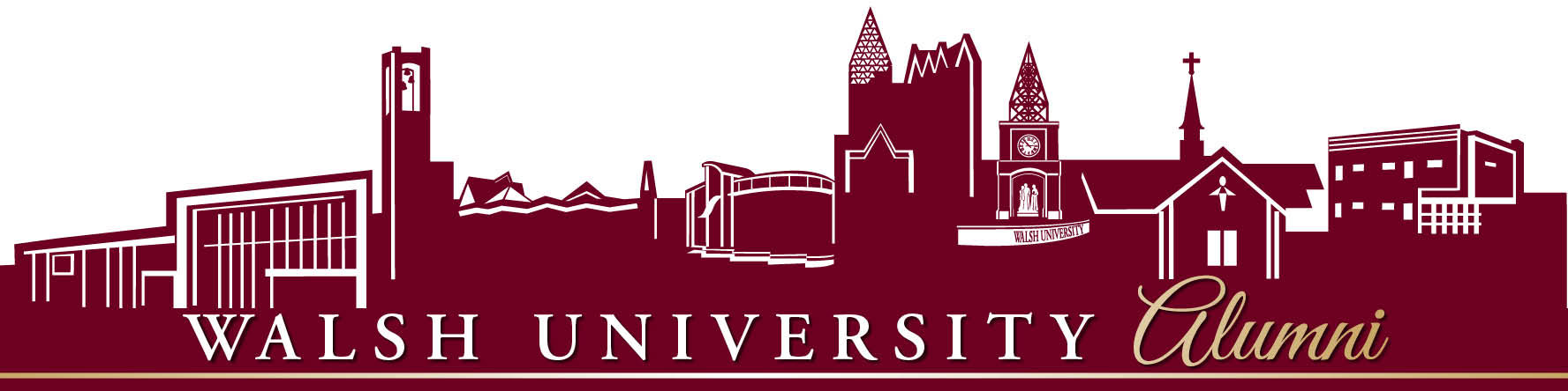 Walsh University Alumni text over university skyline