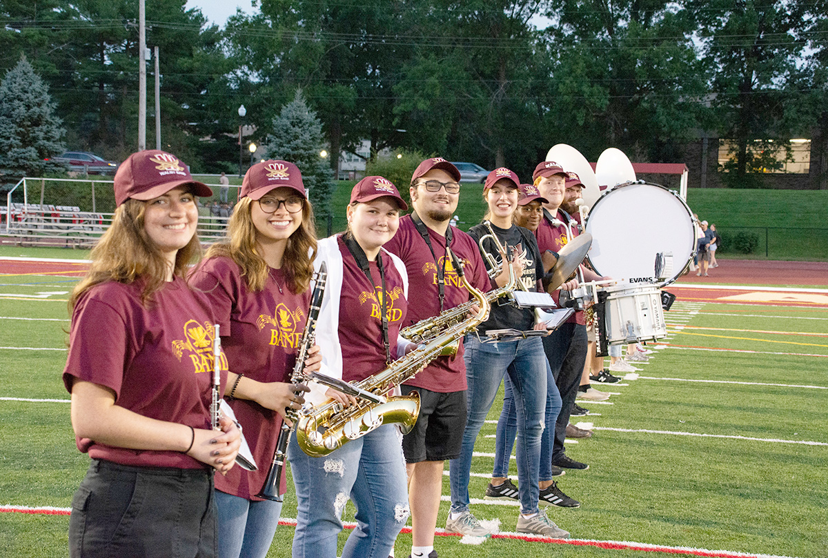 Pep band on football field