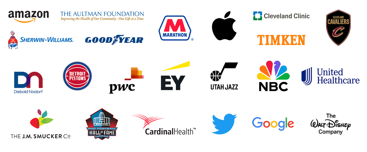 Corporate logos of some of Walsh's alumni network partners