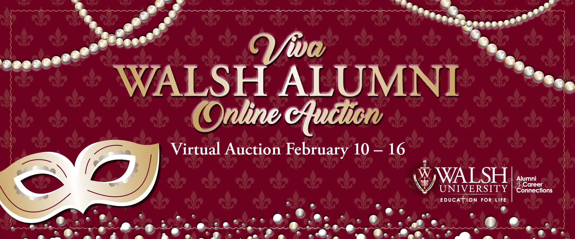 graphic for Viva Walsh Alumni Auction 2024; virtual auction February 10–16, 2024