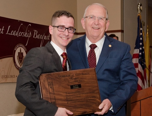 Tower of Excellence Award Recipient Andrew Chwalik and Walsh President Richard Jusseaume