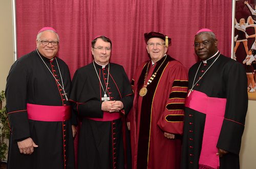 The Most Reverend George V. Murry, Archbishop Christophe Pierre, President Richard Jusseaume, and Rt. Rev. Sabino Ocan Odoki,