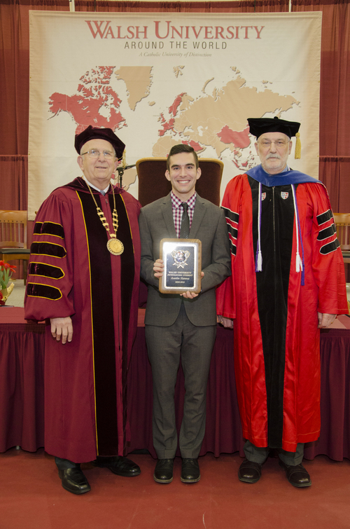 President Richard Jusseaume, 2015 Outstanding Student AJ Hanna, Provost Dr. Laurence Bove