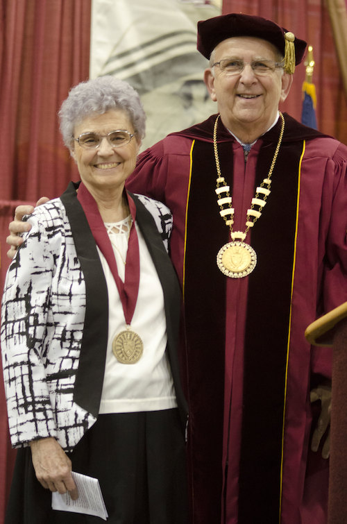 Sr. Karen Lindenberger and President Richard Jusseaume