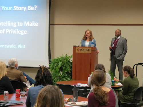 Dr. Laura Gronewold and Michael Douglas, Walsh's Chief Diversity Officer